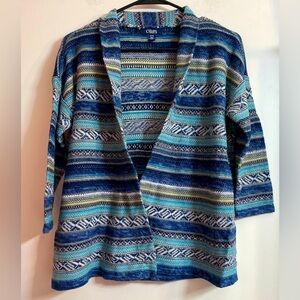 Chaps Sweater Womens small Blue Cardigan Aztec Boho Open Front Knit Stretch